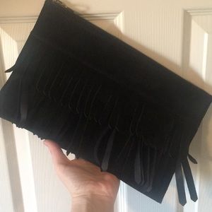 Madewell Black suede clutch with fringe